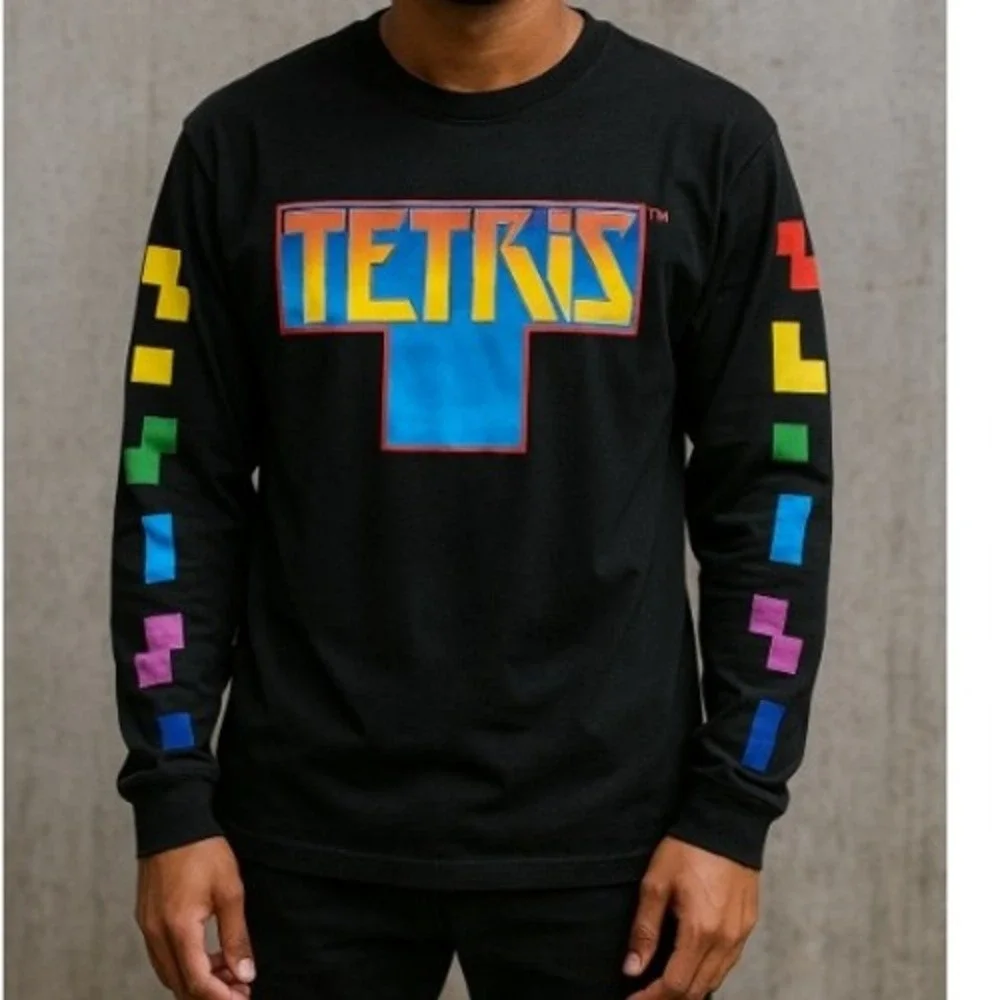 Tetris Long Sleeve Graphic Tee Retro Gaming‎ Black Size Large, Gaming